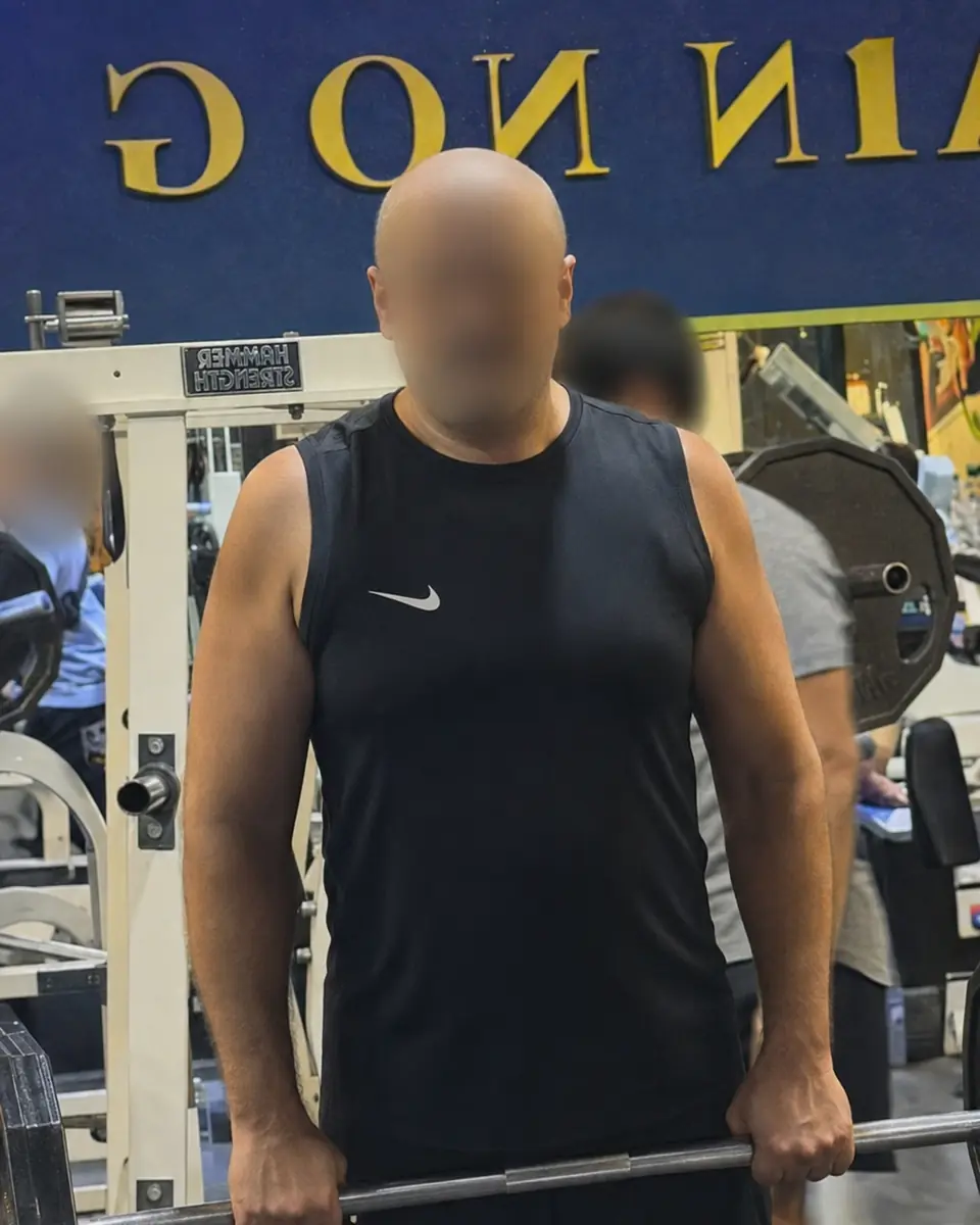 Client 2 before beginning the training transformation, with face blurred for privacy