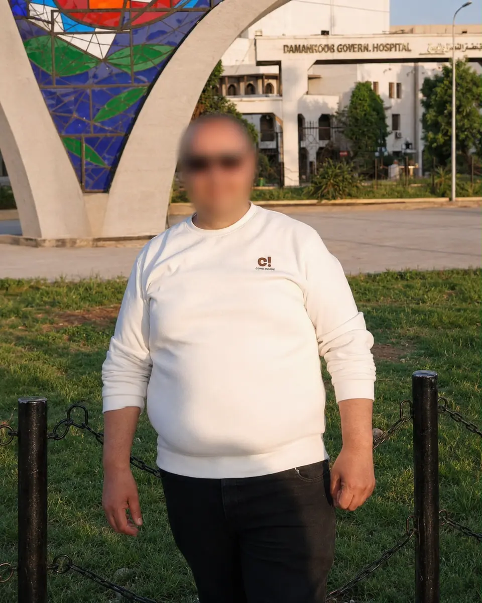 Client 1 before beginning the training transformation, with face blurred for privacy
